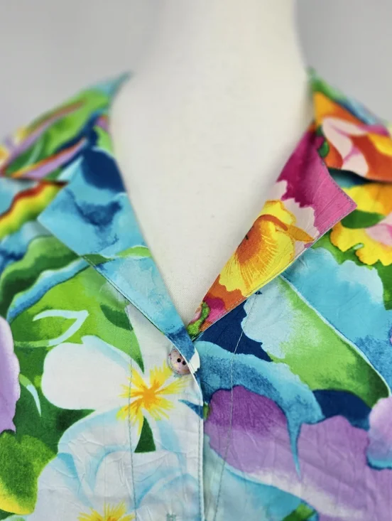 Jams World Hawaiian Shirt Womens L Tropical Floral Button Down Short Sleeve - Picture 4 of 7